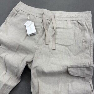 Porter & Ash Cargo Pants Mens XL 36x28 Beige Linen Blend Slim Fit Washable NEW